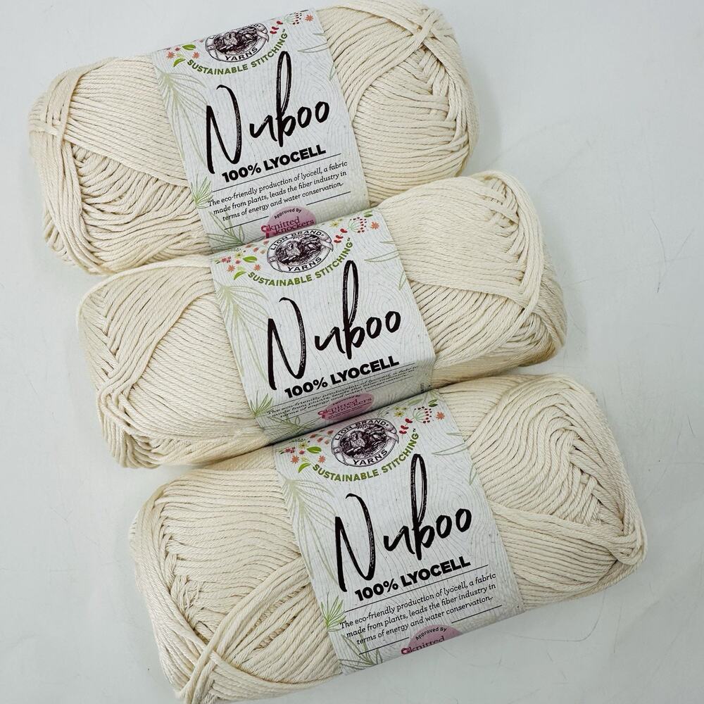Lion Brand NUBOO Yarn 3-Skein-Lot CREAM Sustainable Discontinued 100% LYOCELL